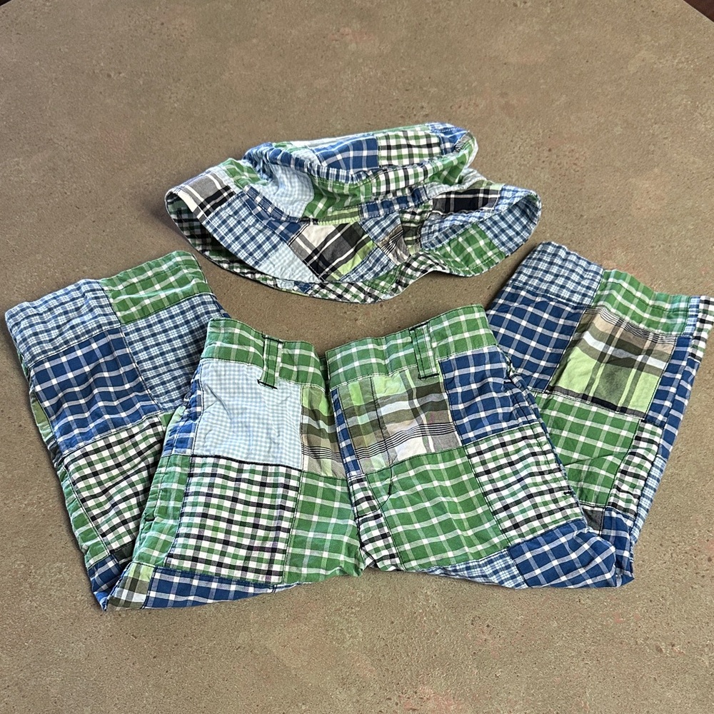 GAP Baby Plaid Cotton Pants and Matching Brimmed Sun Hat